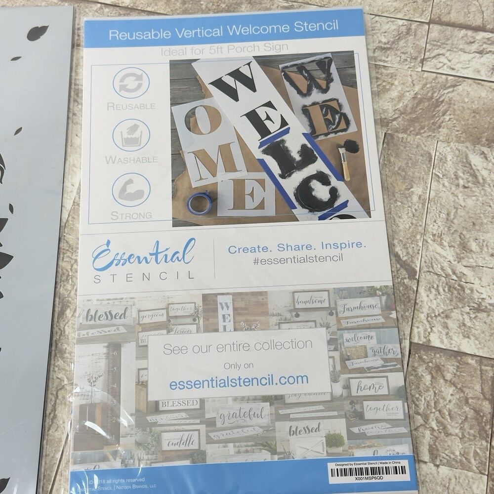 Pack 2 Stencils Art Flowers Welcome for Painting Reusable Plastic Sign Templates - Picture 4 of 16